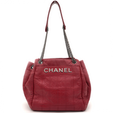 Red Block Quilted Small Leather Tote