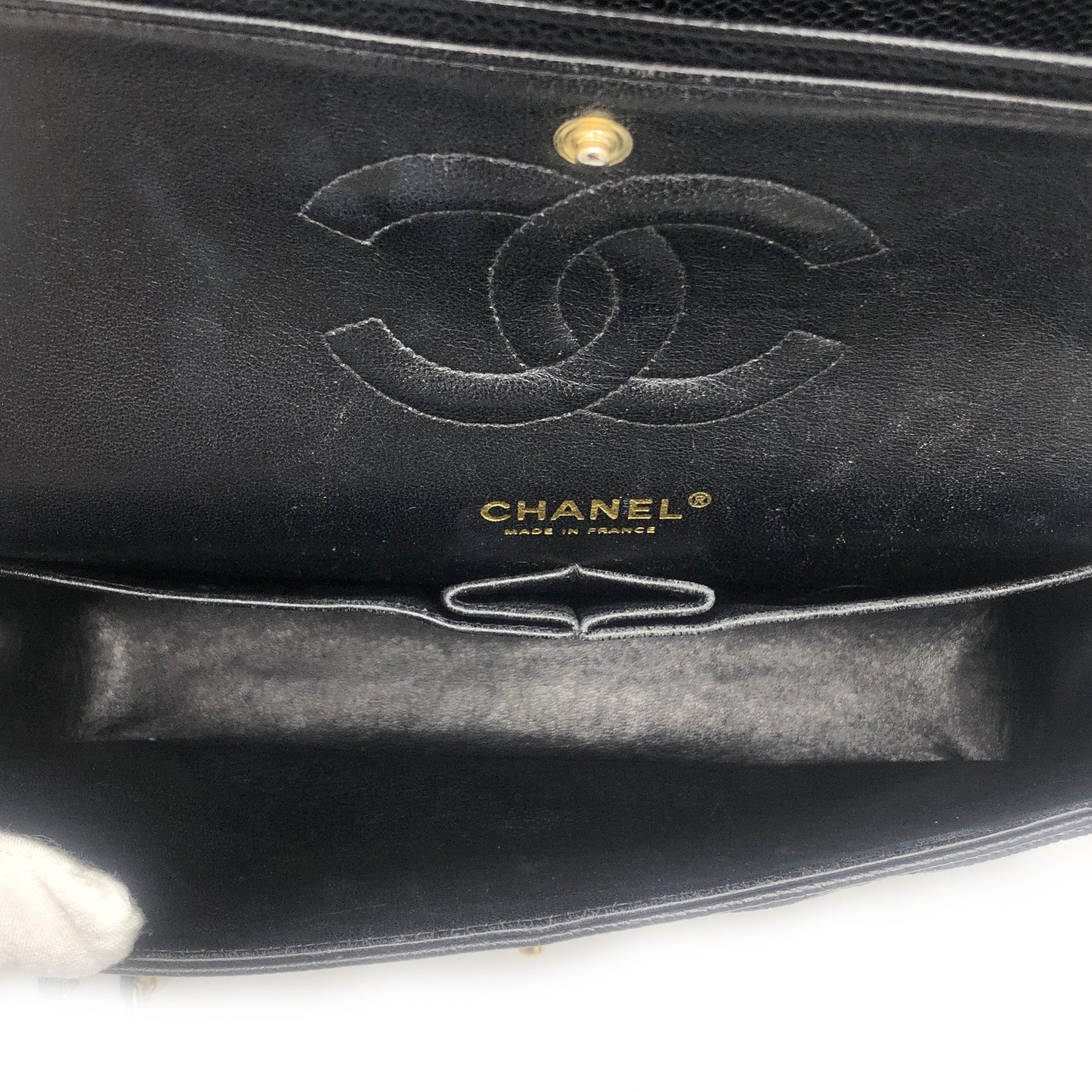 Chanel Vintage Black Quilted Caviar Leather Classic Double Flap