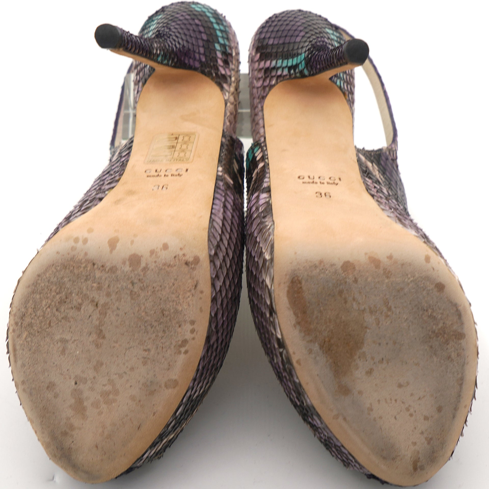 Purple Multicolour Python Leather Sofia Platform Peep Toe Slingback Heels 36