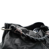 Black Intrecciato Detail Leather Hobo Bag