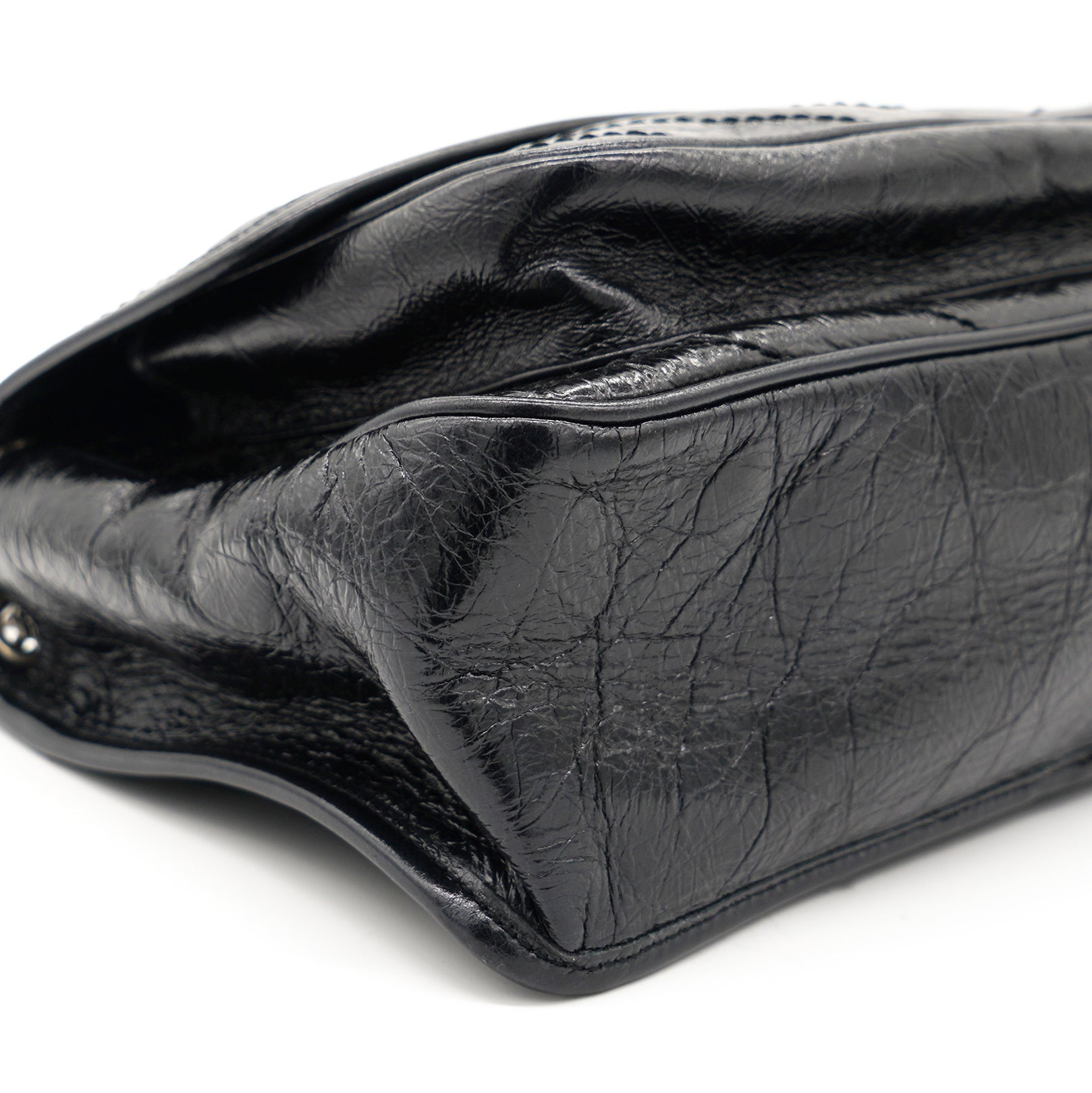 Black Aged Leather Medium Niki Shoulder Bag