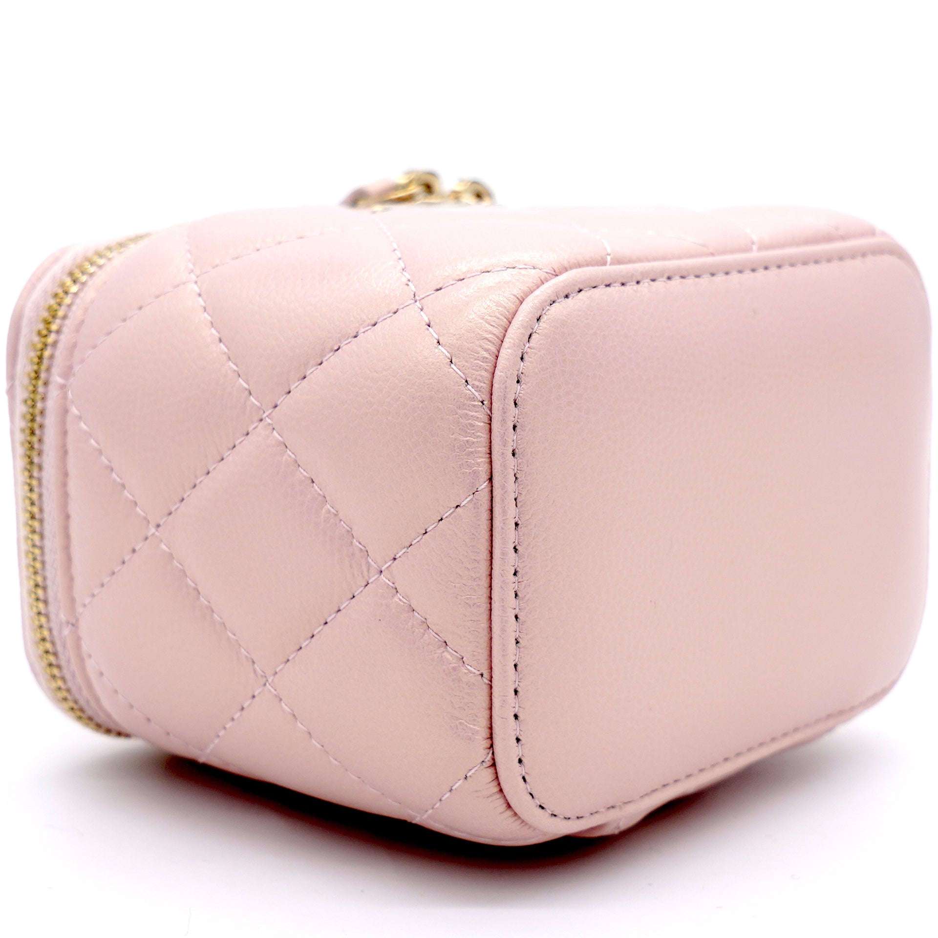 Mini Caviar GHW Vanity Case with Pearl Details Light Pink