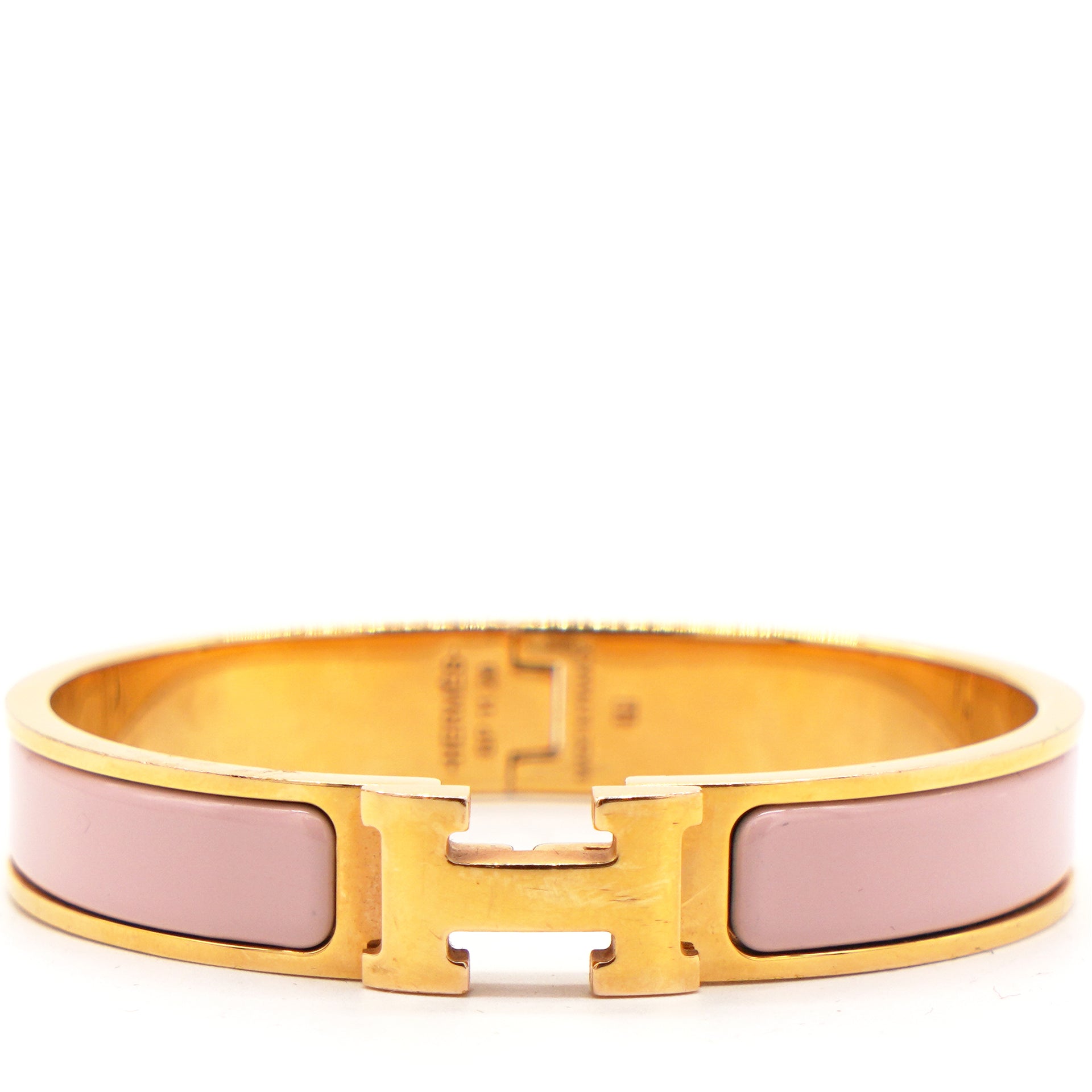 Hermes Clic Clac H Rose Dragee Enamel Bracelet with Rose Gold Size Small |  Mightychic