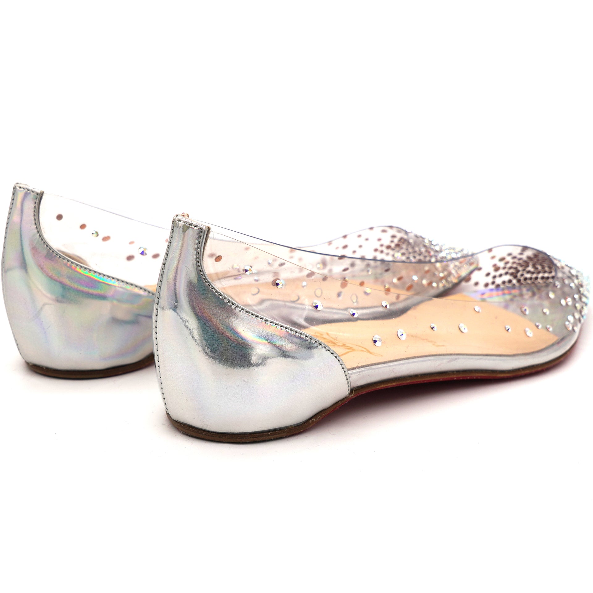 Silver Strass PVC Pointed-Toe Ballet Flats 36
