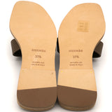 Khaki Green Epsom Leather Oran Flat Sandals 37.5