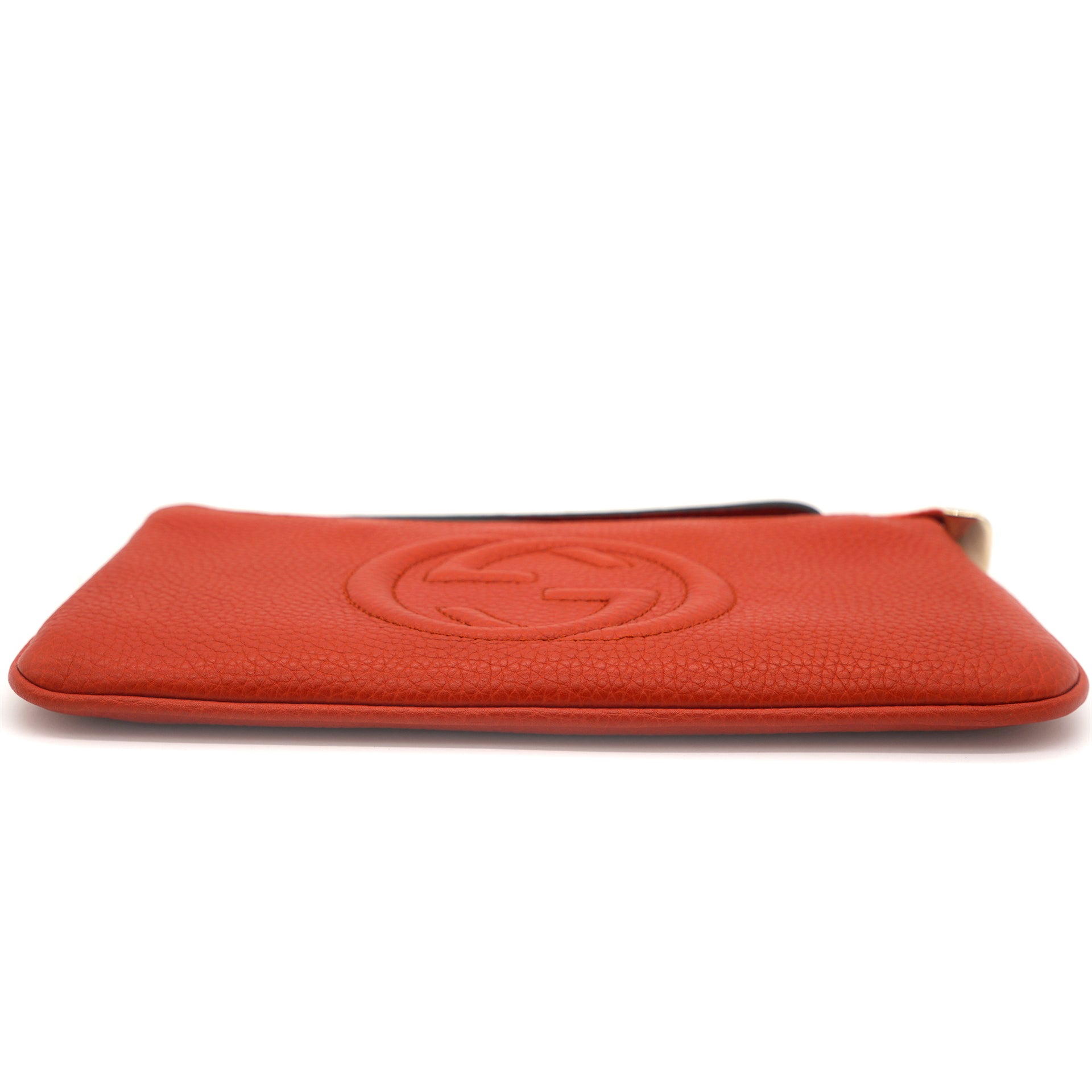Orange Leather GG Wristlet Pouch