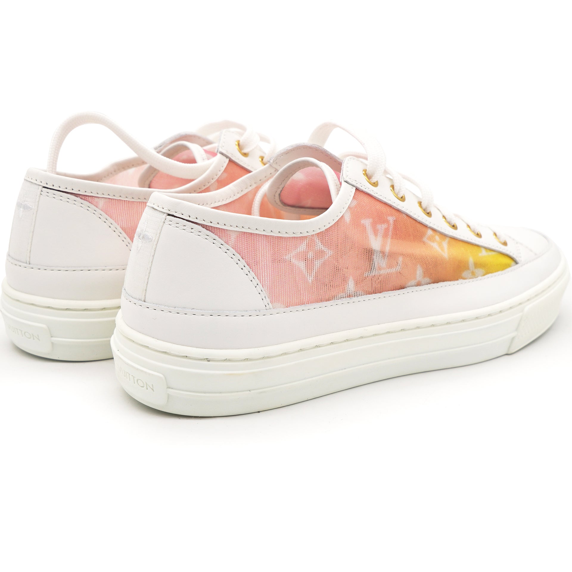 LOUIS VUITTON Pink/Yellow Monogram Mesh and Leather Low Top Sneakers Size  38.5