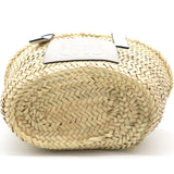 White Woven Raffia and Leather Basket Bag