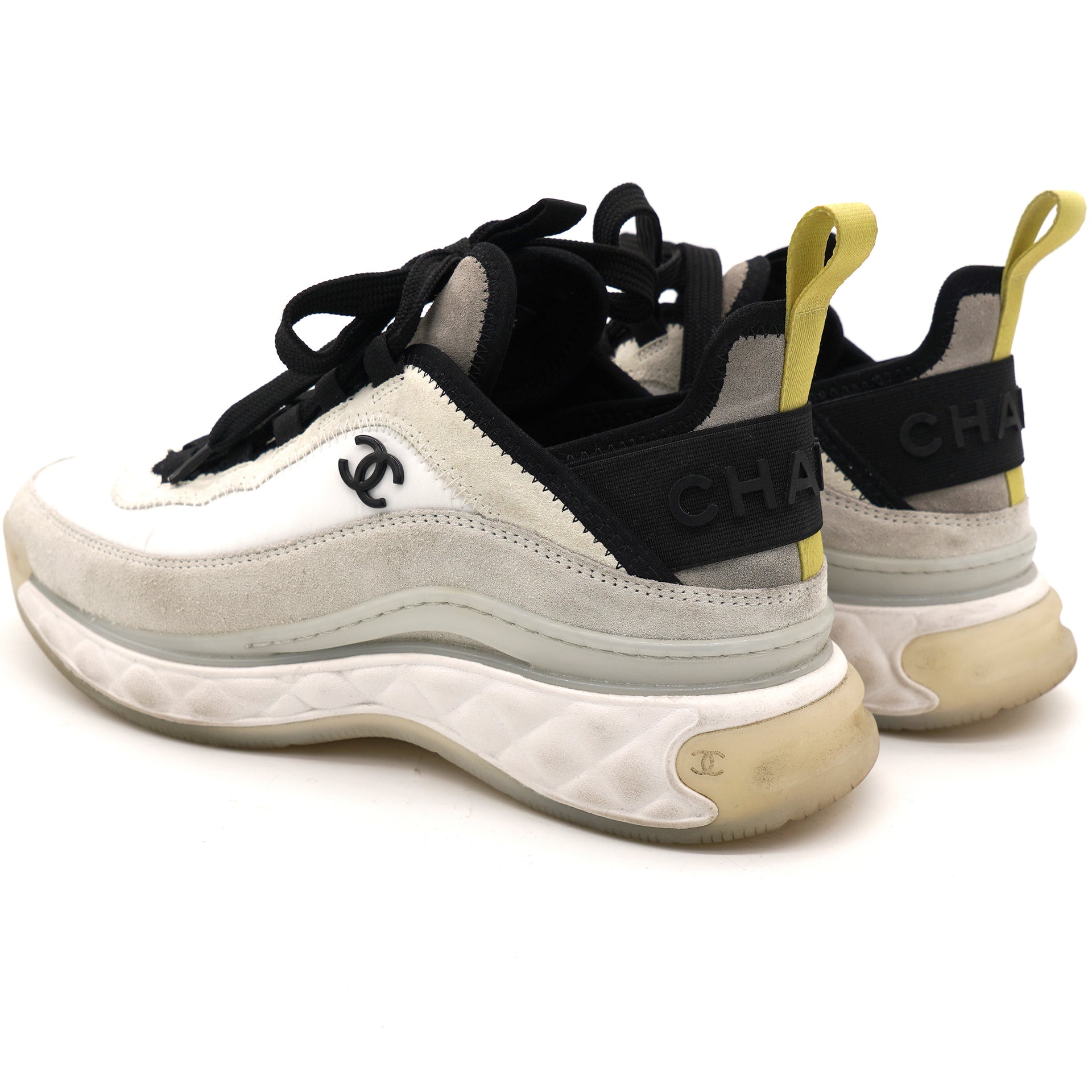 Chanel White Suede Calfskin Mixed Fibers CC Sneakers 36.5 – STYLISHTOP