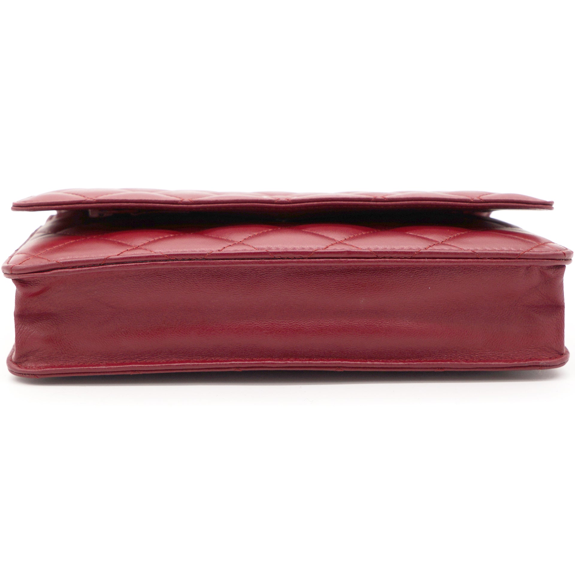 Lambskin Quilted Wallet On Chain WOC Red