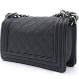 Black Quilted Caviar Leather Small Boy Flap Bag
