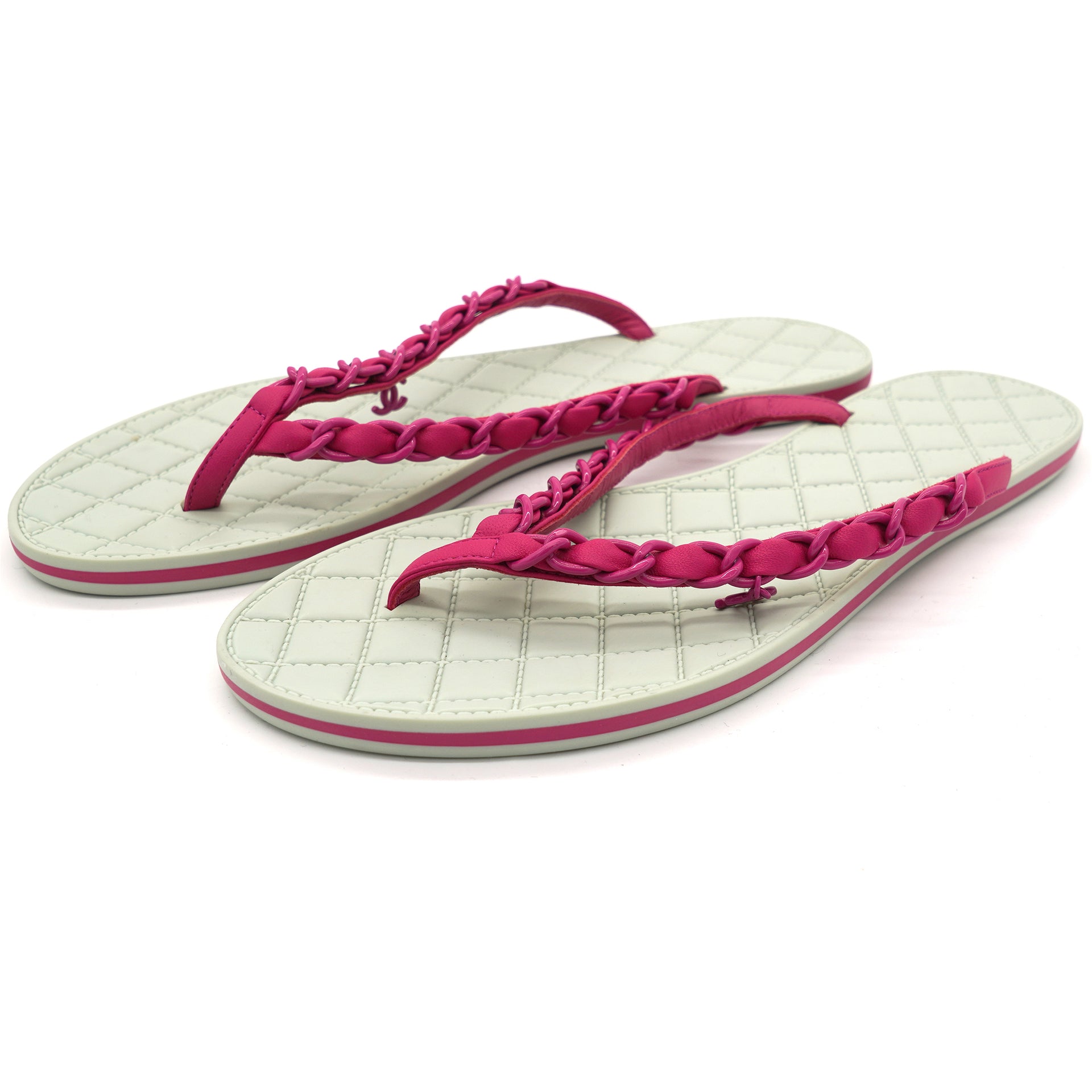 CC Chain Quilted Rubber Thong Sandals 38.5