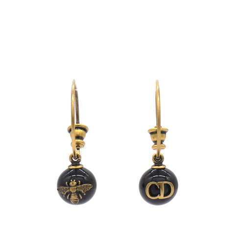 Gold Resin Black Open Hoop Earrings