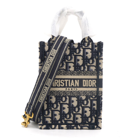 Mini Dior Book Tote Phone Bag In Blue Dior Oblique Embroidery