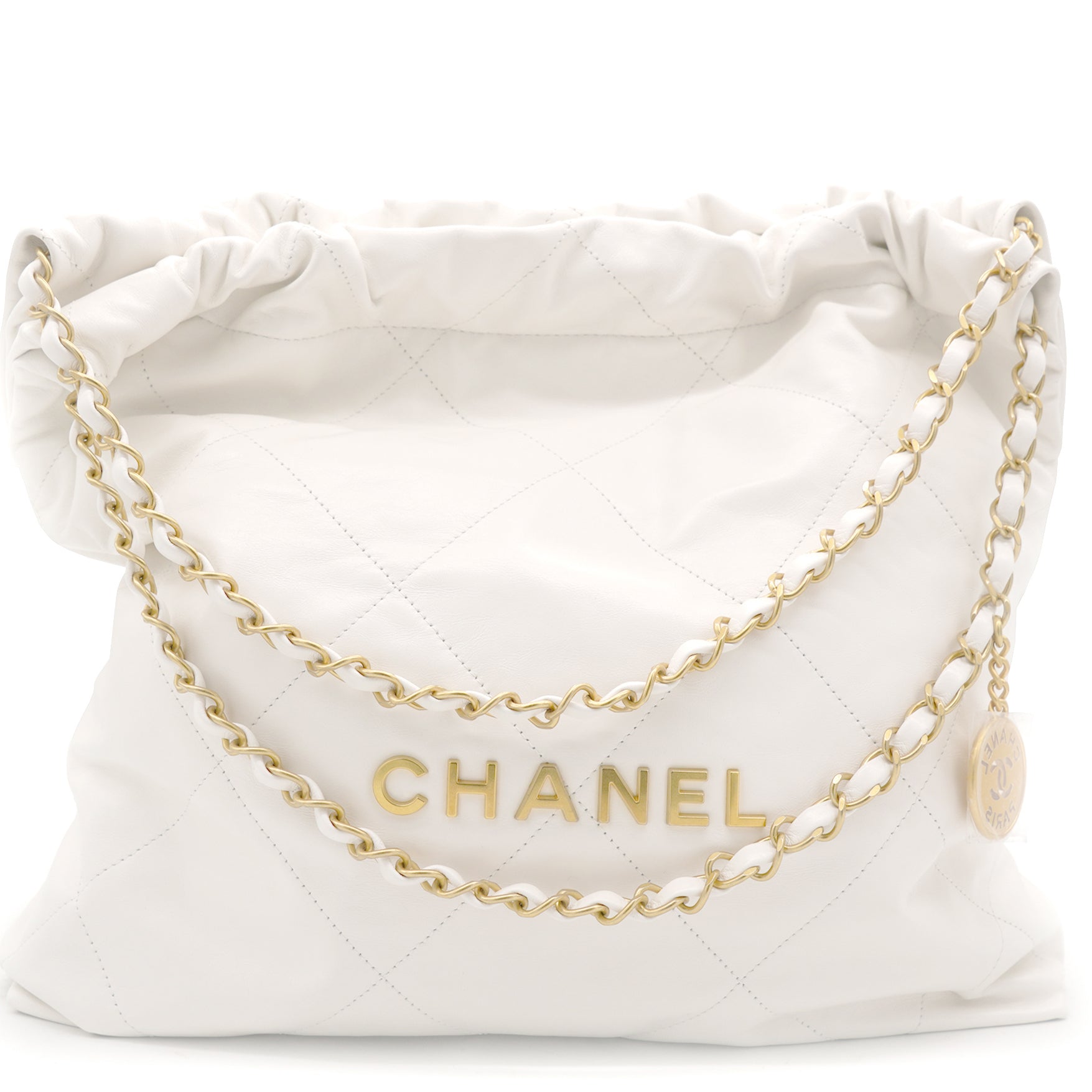 Chanel AS3980 22 Mini Handbag Shiny Calfskin & Silver-Tone Metal White -  lushenticbags