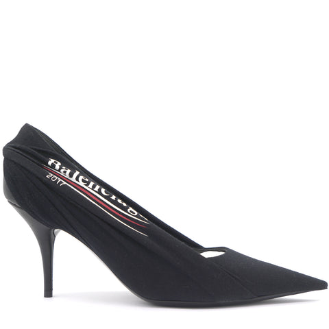 Black Fabric Knife Logo Pointed Toe Pumps 39