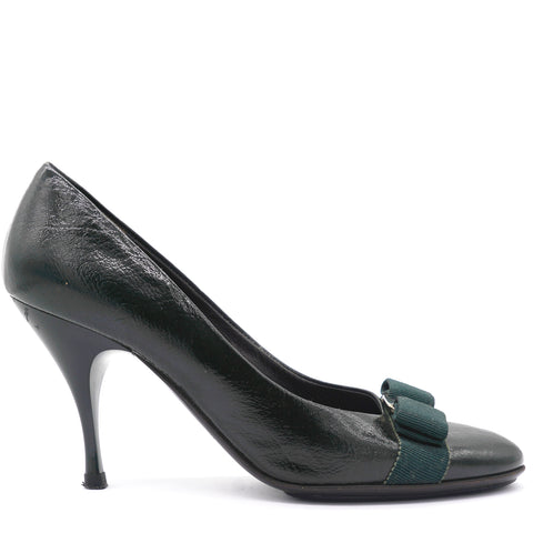 Vara Bow Pump Shoes Dark Green 7.5/38