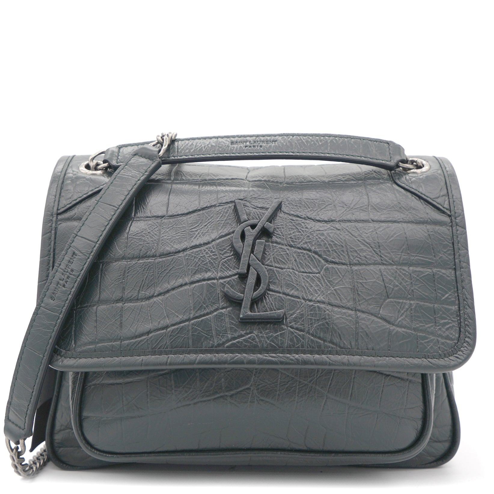 Saint Laurent Large Niki Chain Bag in Crinkled and Quilted Black Leather