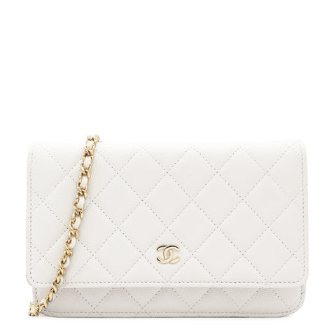 Caviar Quilted Wallet On Chain White