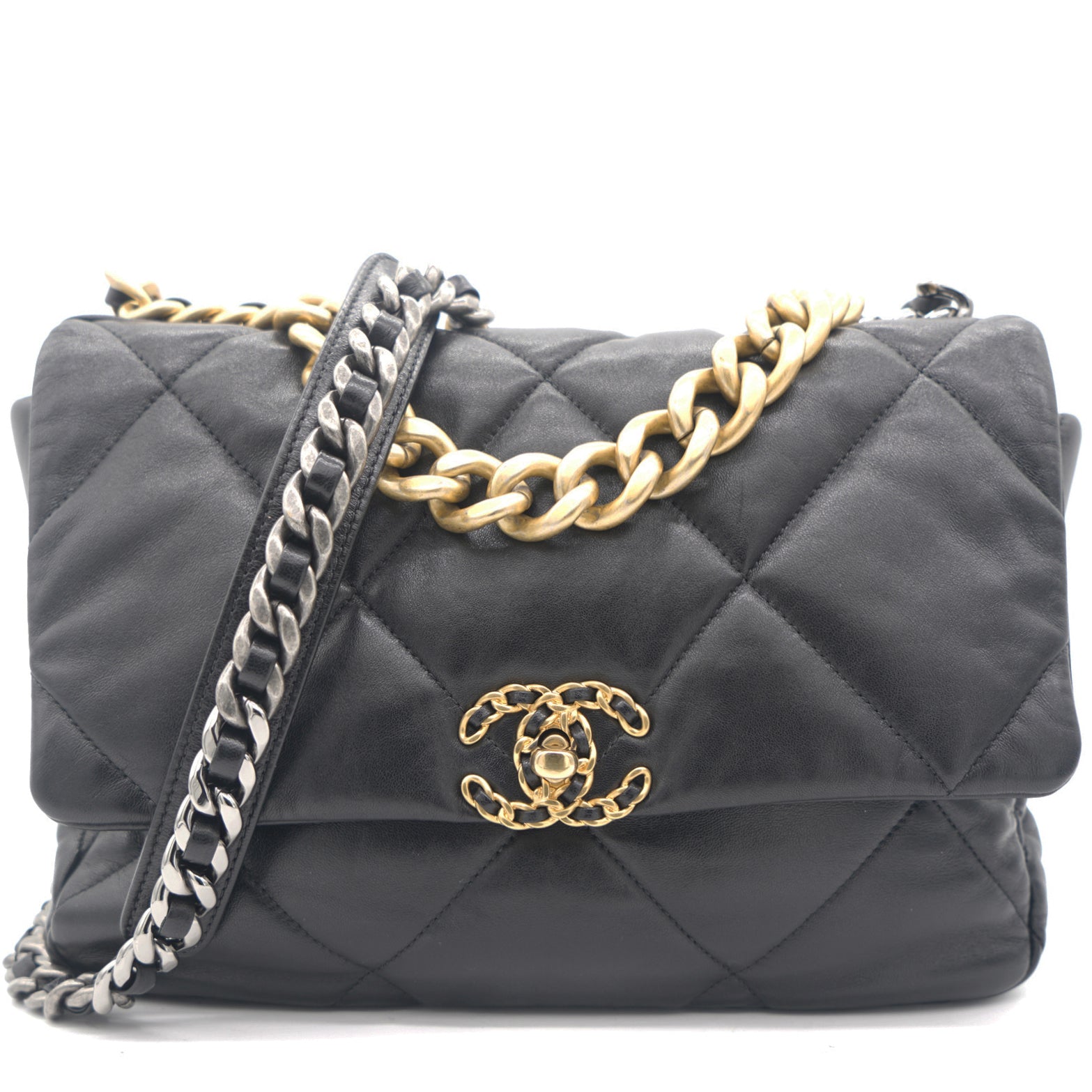 Chanel 19 Large Flap Bag in Grey Lambskin with Tricolore Hardware - SOLD