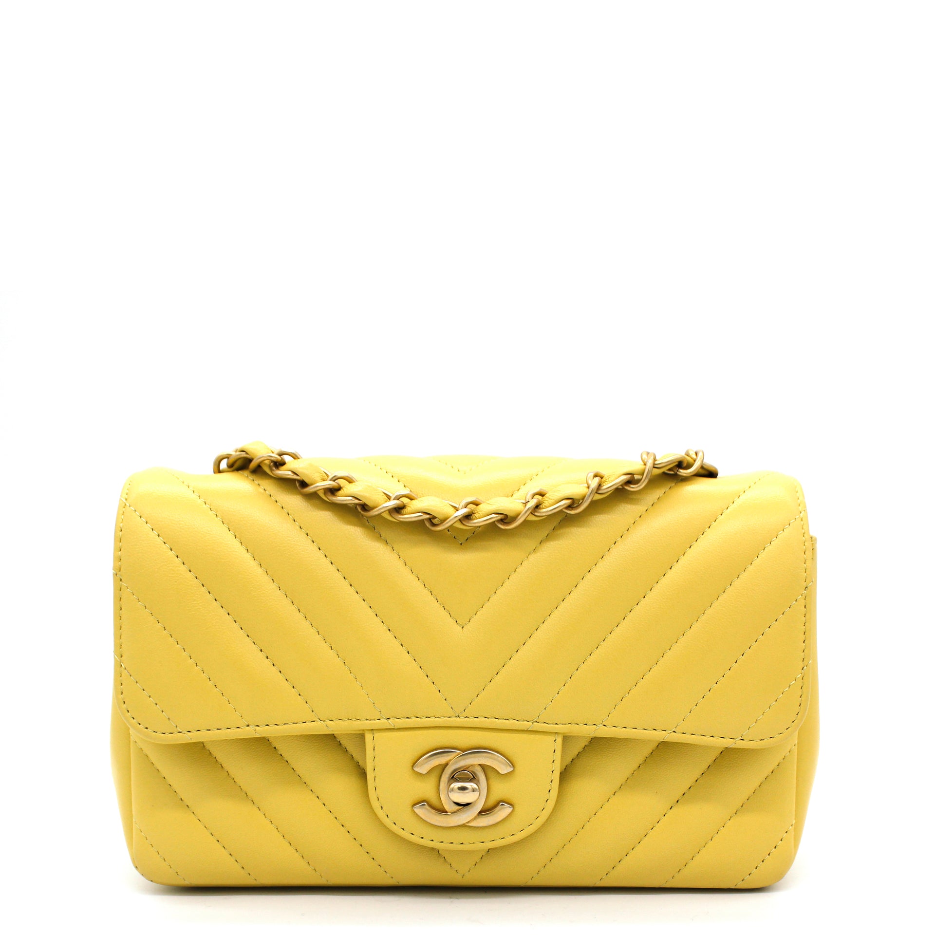 Chanel Mini Rectangular Flap with Top Handle Yellow Lambskin Light Gold  Hardware