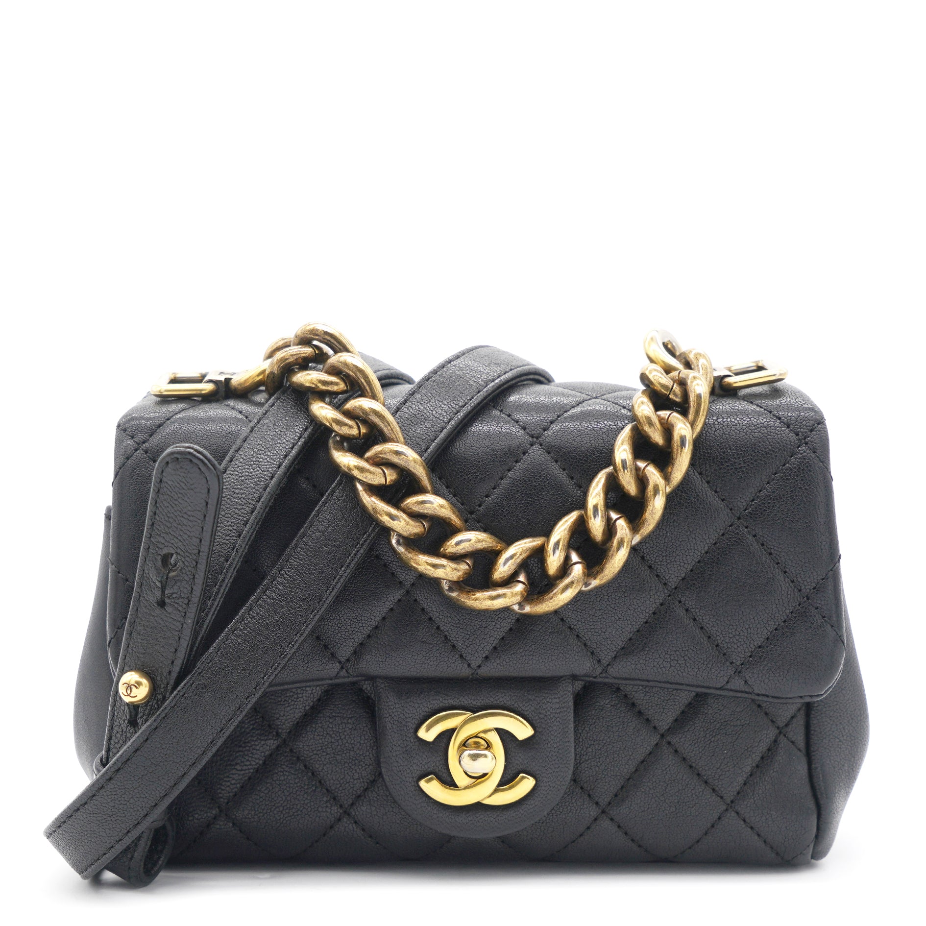 CHANEL, Bags, Rare Chanel Black Caviar Series Mini Small Cc Quilted  Crossbody Flap Silver