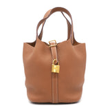 Clemence Leather Picotin Lock 18 Bag Gold