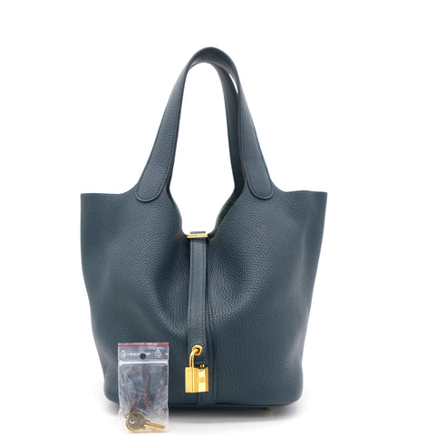 Clemence Leather Picotin Lock 22 Bag Vert Cypress