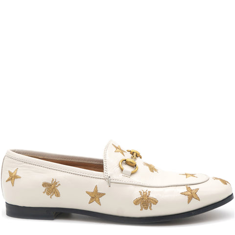 Goatskin Bee Star Embroidered Women Loafers 35.5 Mystic White
