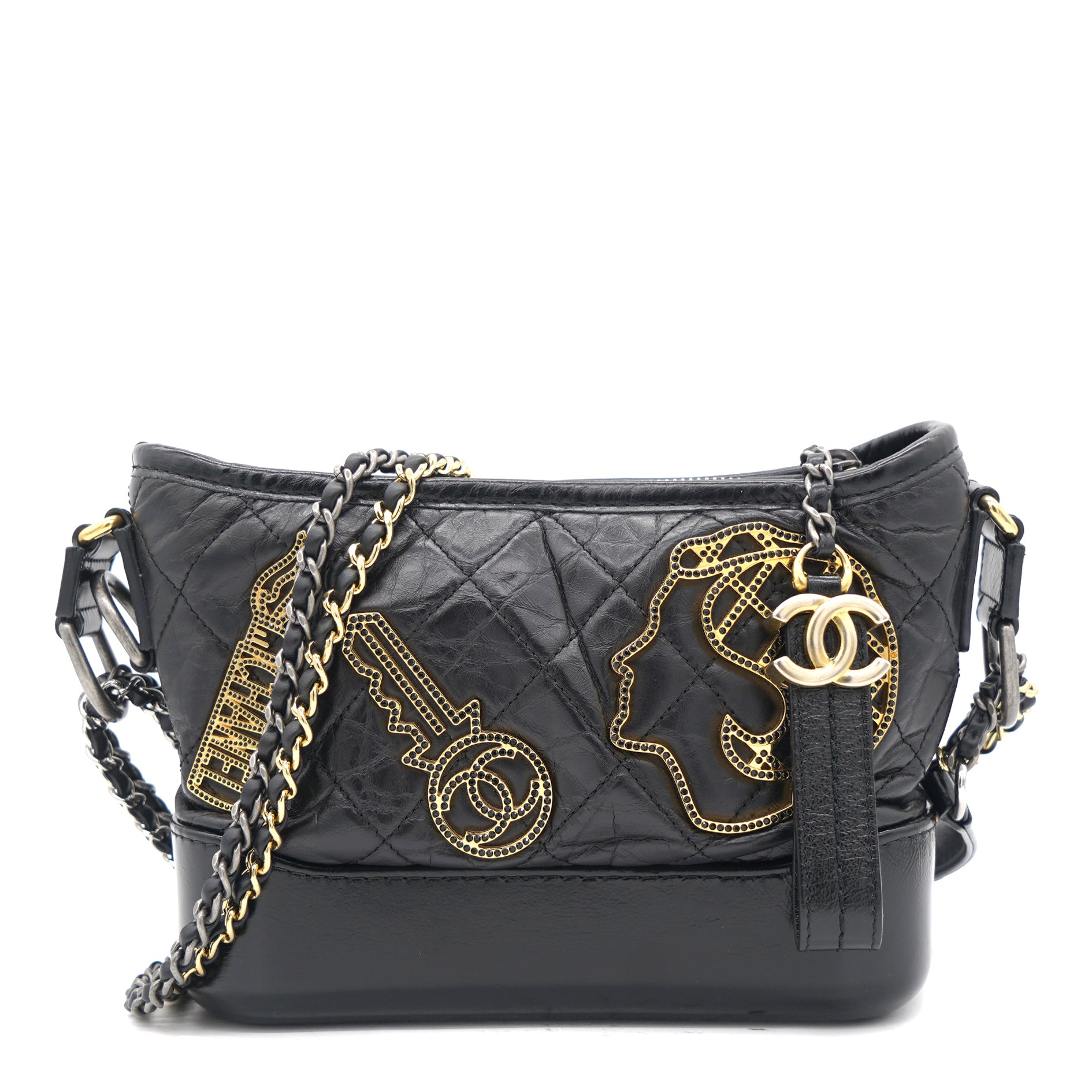 Chanel Quilted Gabrielle Hobo Beige/ Black Aged Calfskin