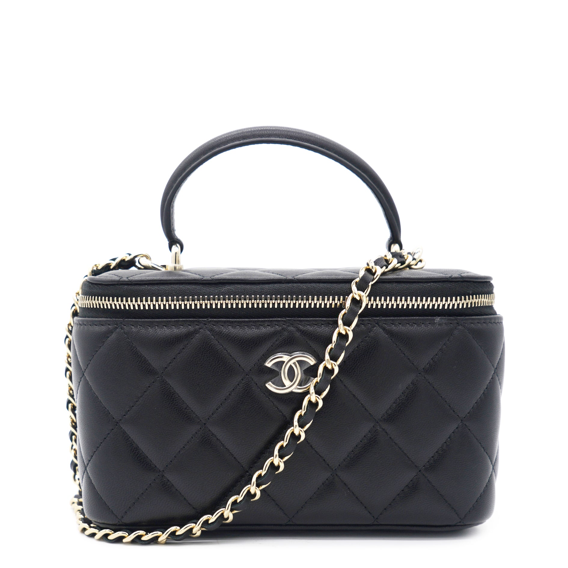 Chanel Lambskin Quilted Small Top Handle Vanity Case With Chain Black –  STYLISHTOP