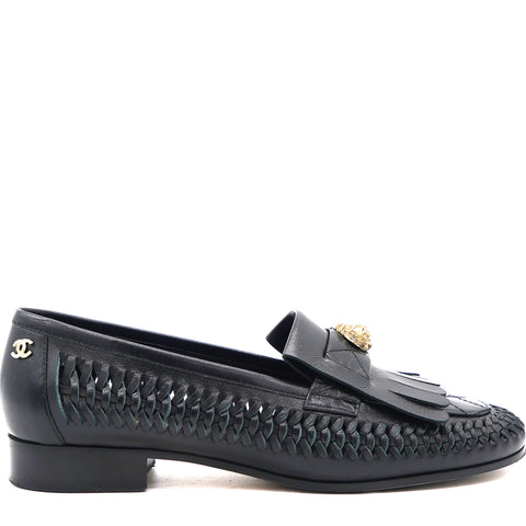 Black Leather Loafers Cut Out 37