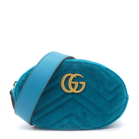 Velvet Matelasse GG Marmont Bluebe Belt Bag