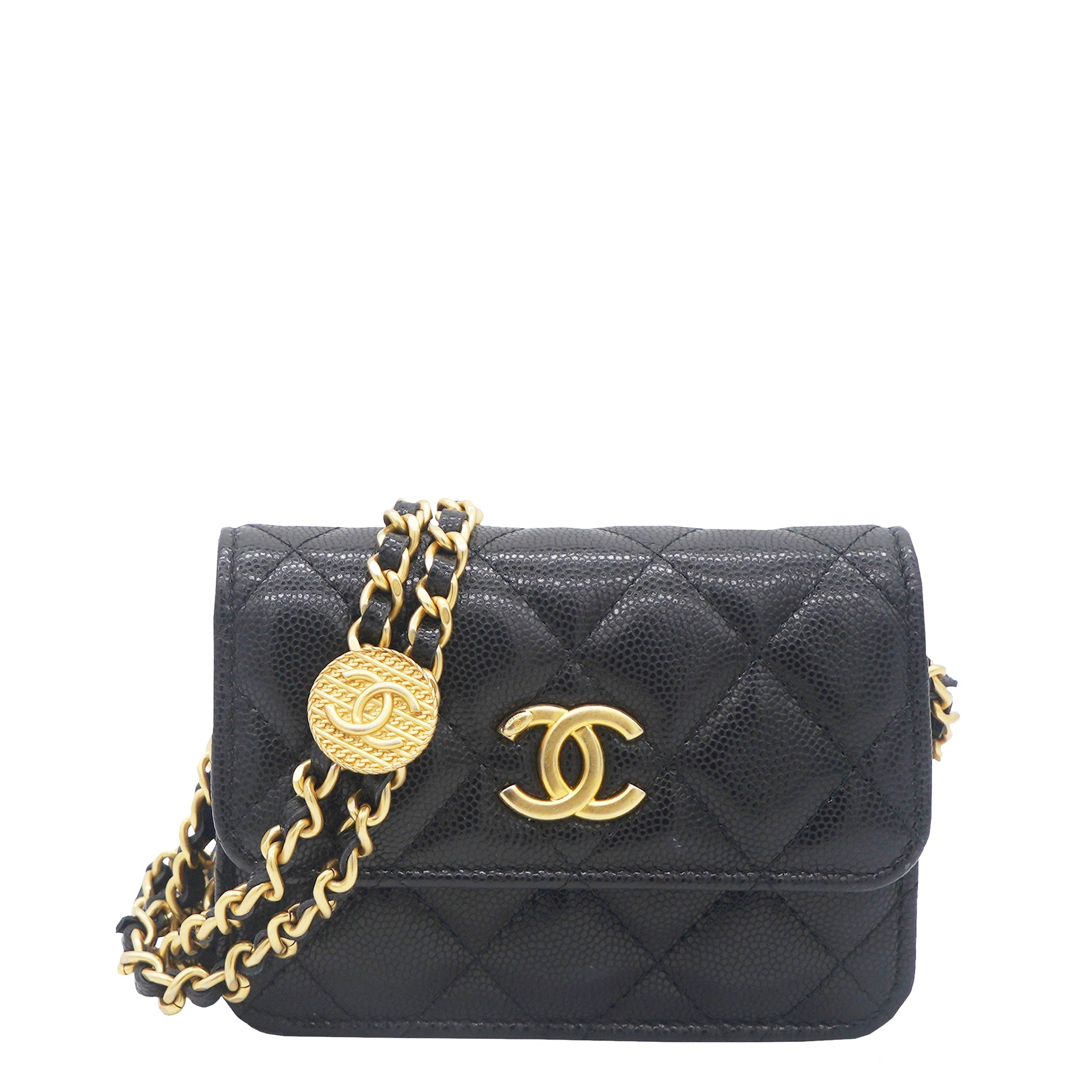 Chanel Micro Mini Gold Quilted Lambskin Leather Jewelry Box