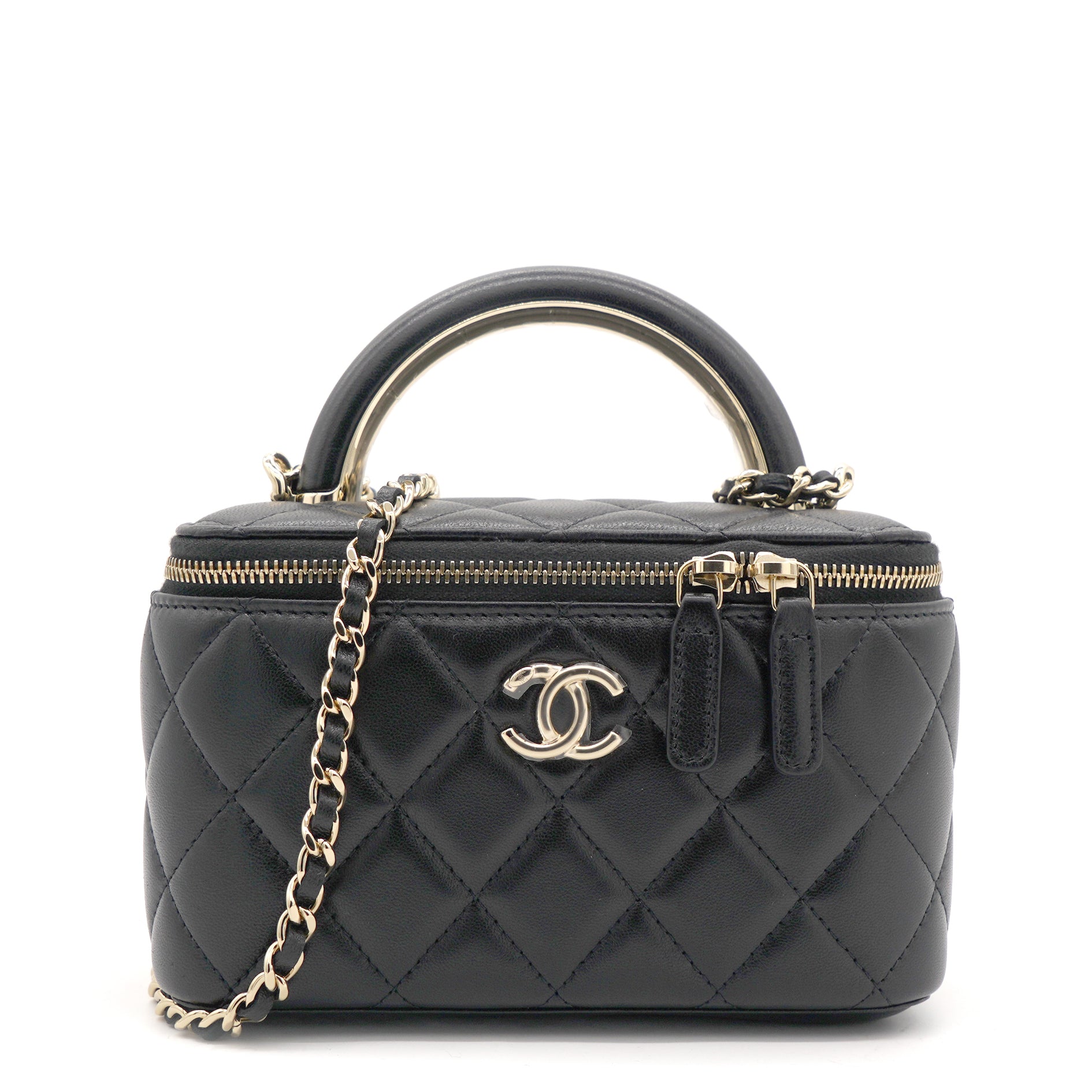 Chanel Lambskin Quilted Small Top Handle Vanity Case With Chain Black –  STYLISHTOP