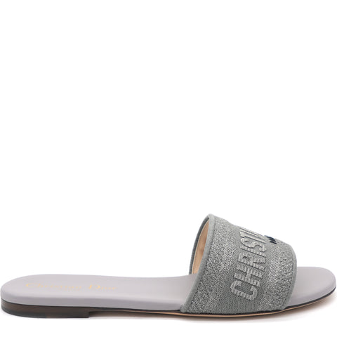 Canvas Embroidered Dway Mules Slide Sandals 37 Grey