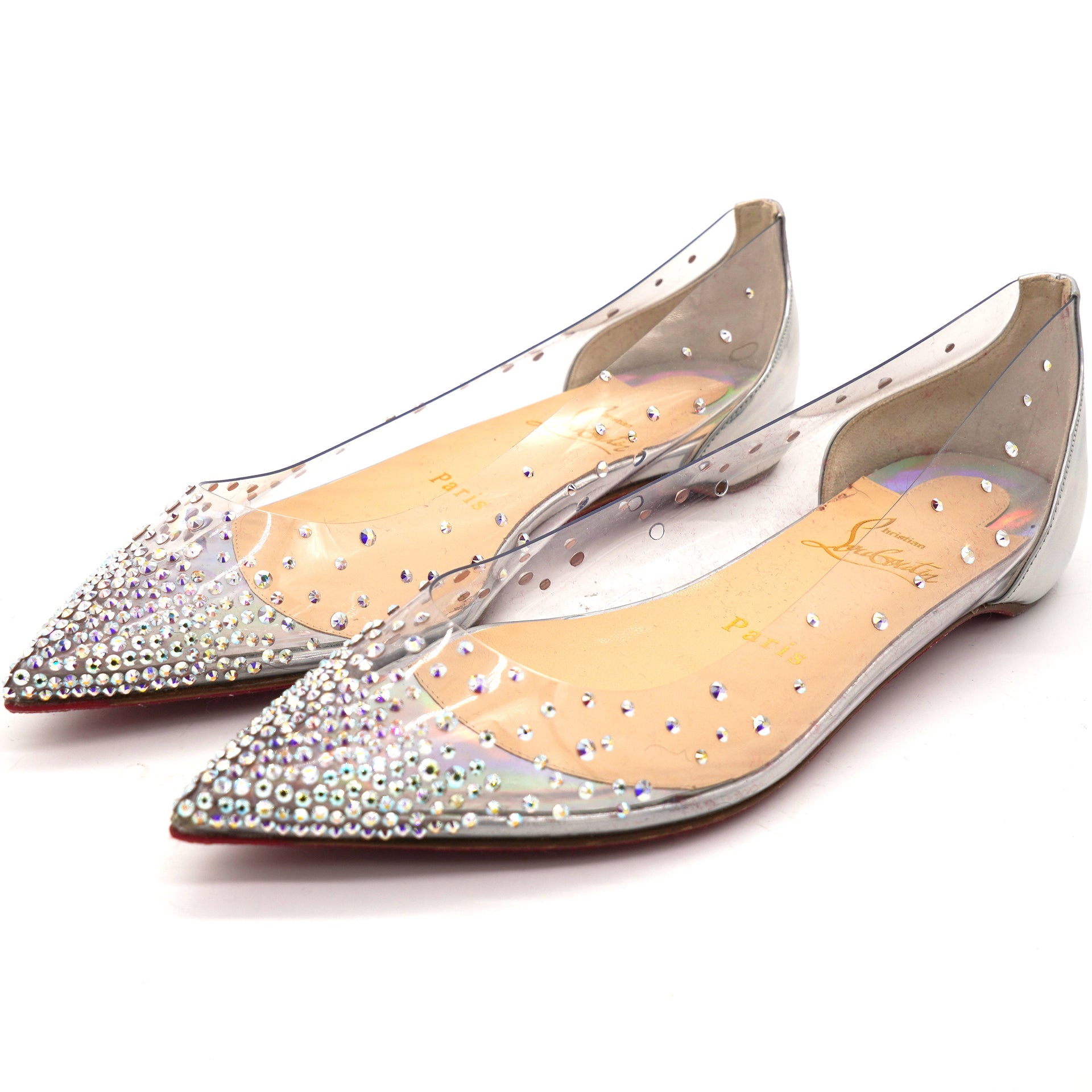 Silver Strass PVC Pointed-Toe Ballet Flats 36