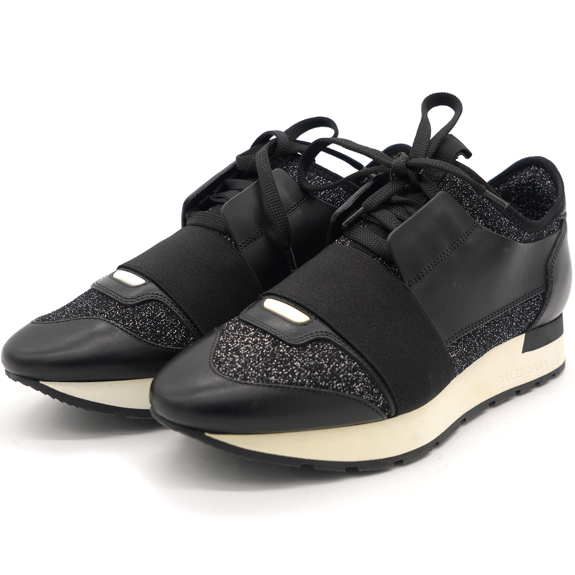Platform Black Glitter Fabric Black Race Runner Sneakers 36