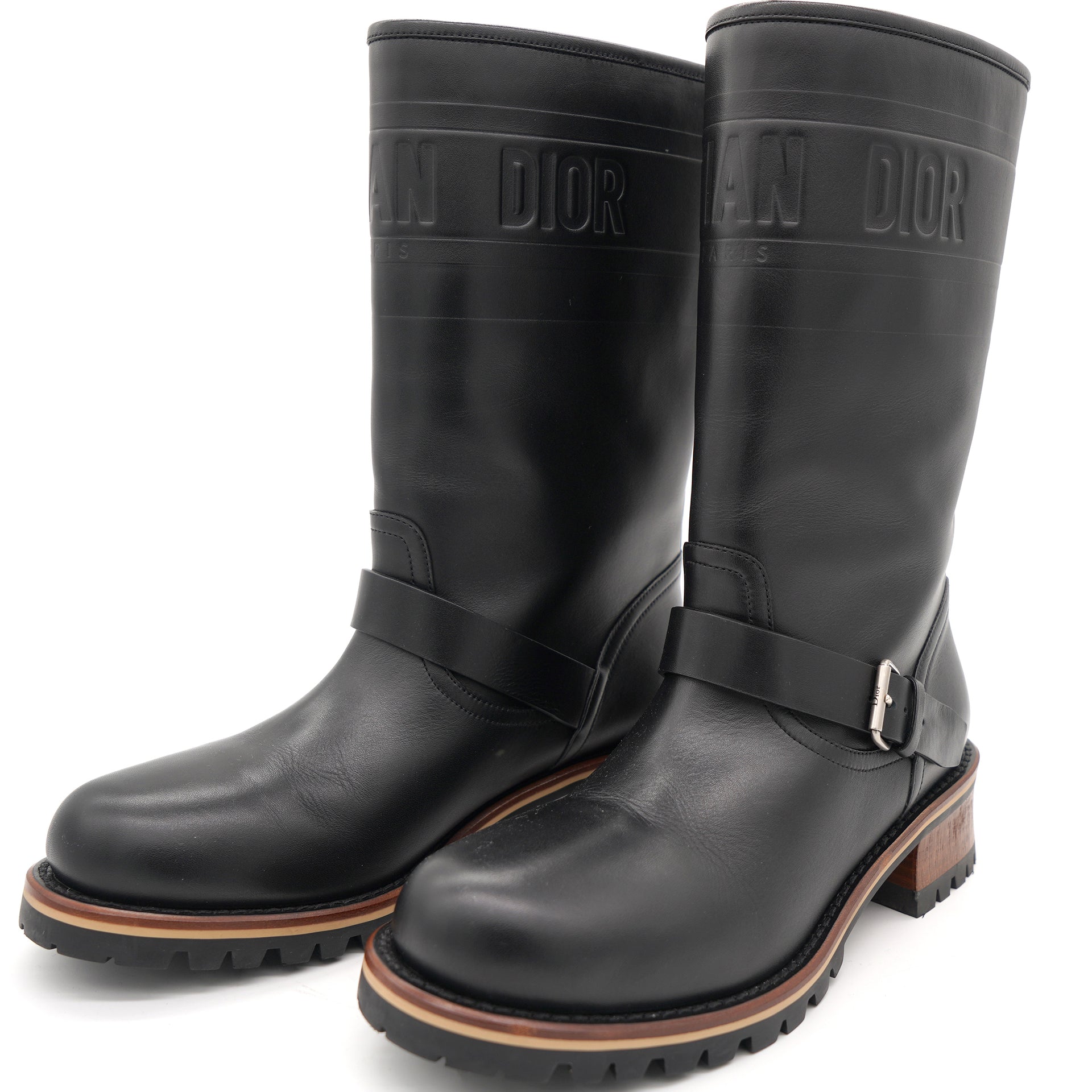Black Leather CHRISTIAN DIOR logo Boots 38