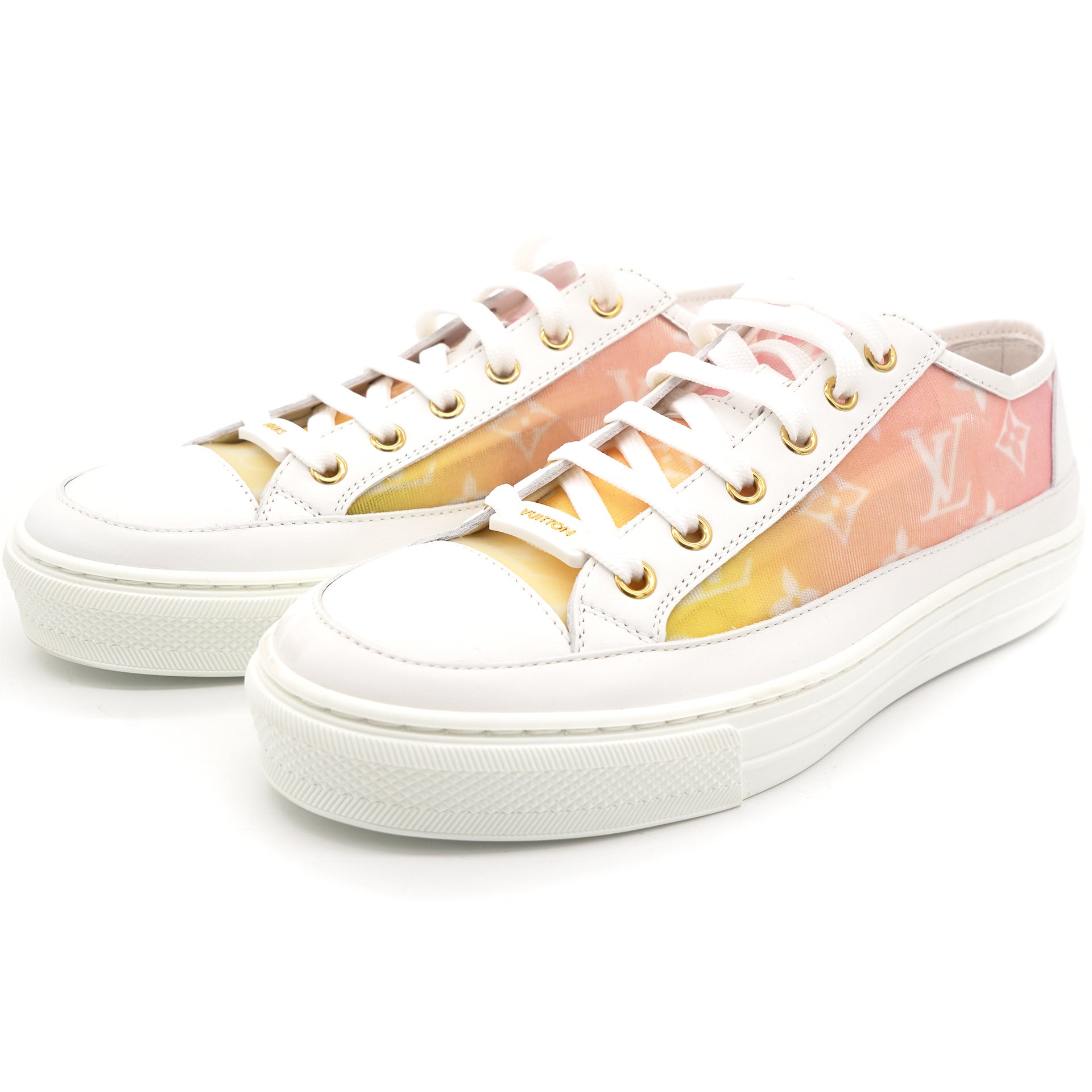 Pink/Yellow Monogram Mesh and Leather Low Top Sneakers 38.5