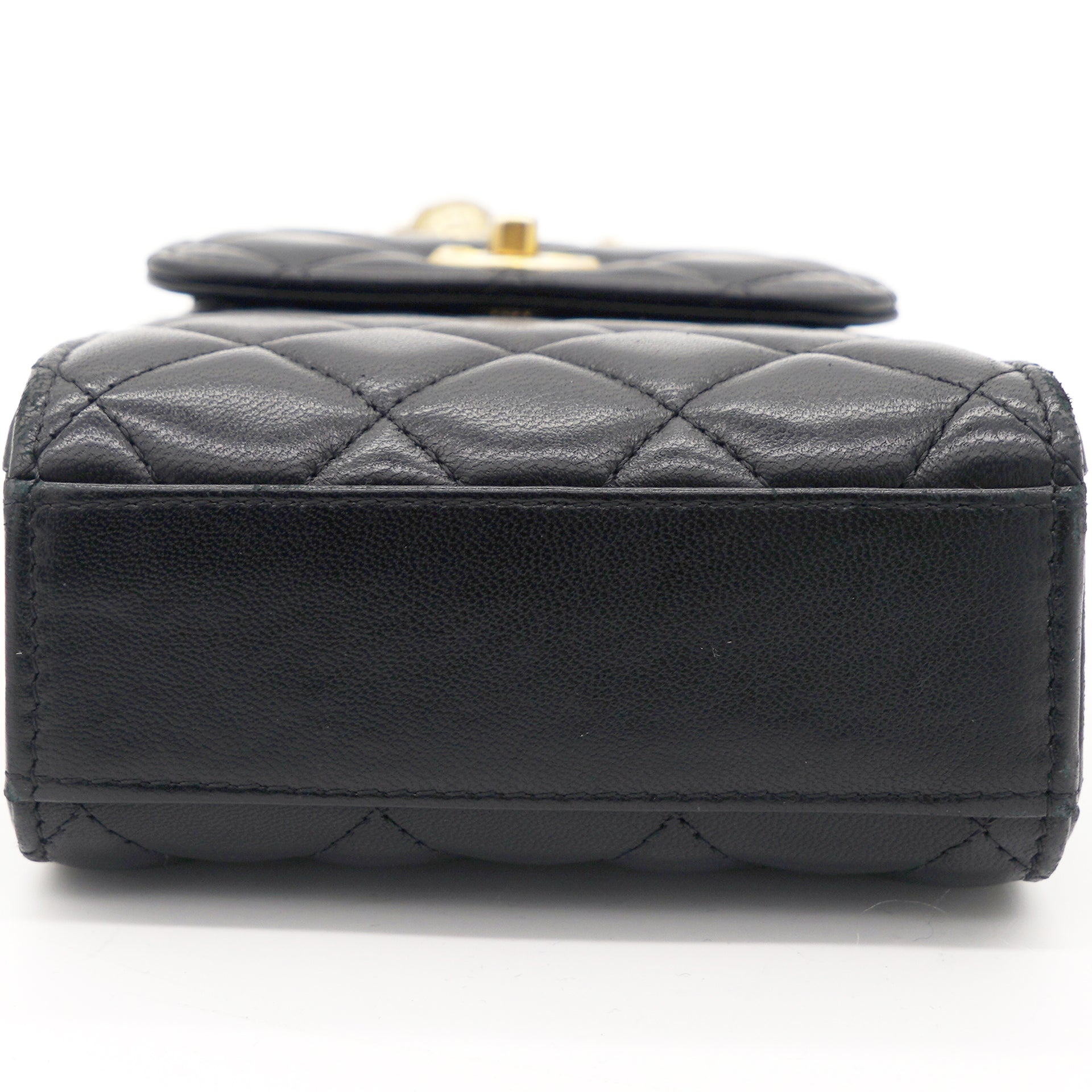 Chanel Lambskin Quilted Vertical Pearl Crush Flap with Chain Black
