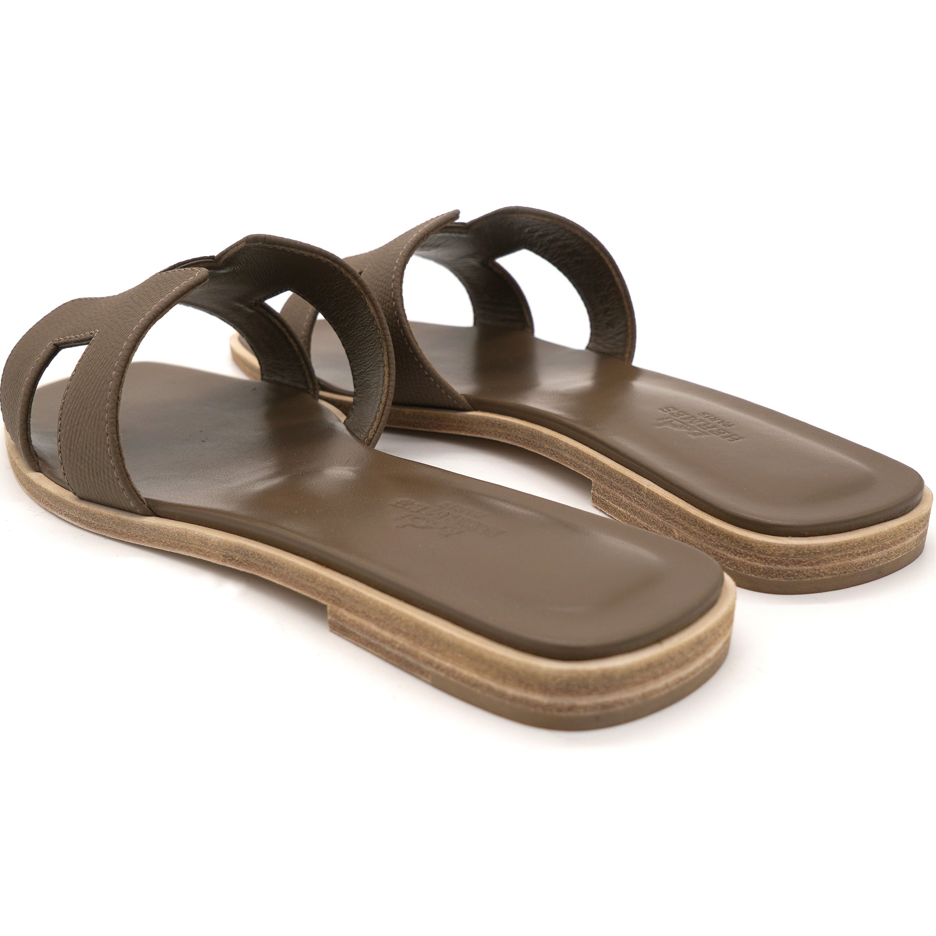 Khaki Green Epsom Leather Oran Flat Sandals 37.5