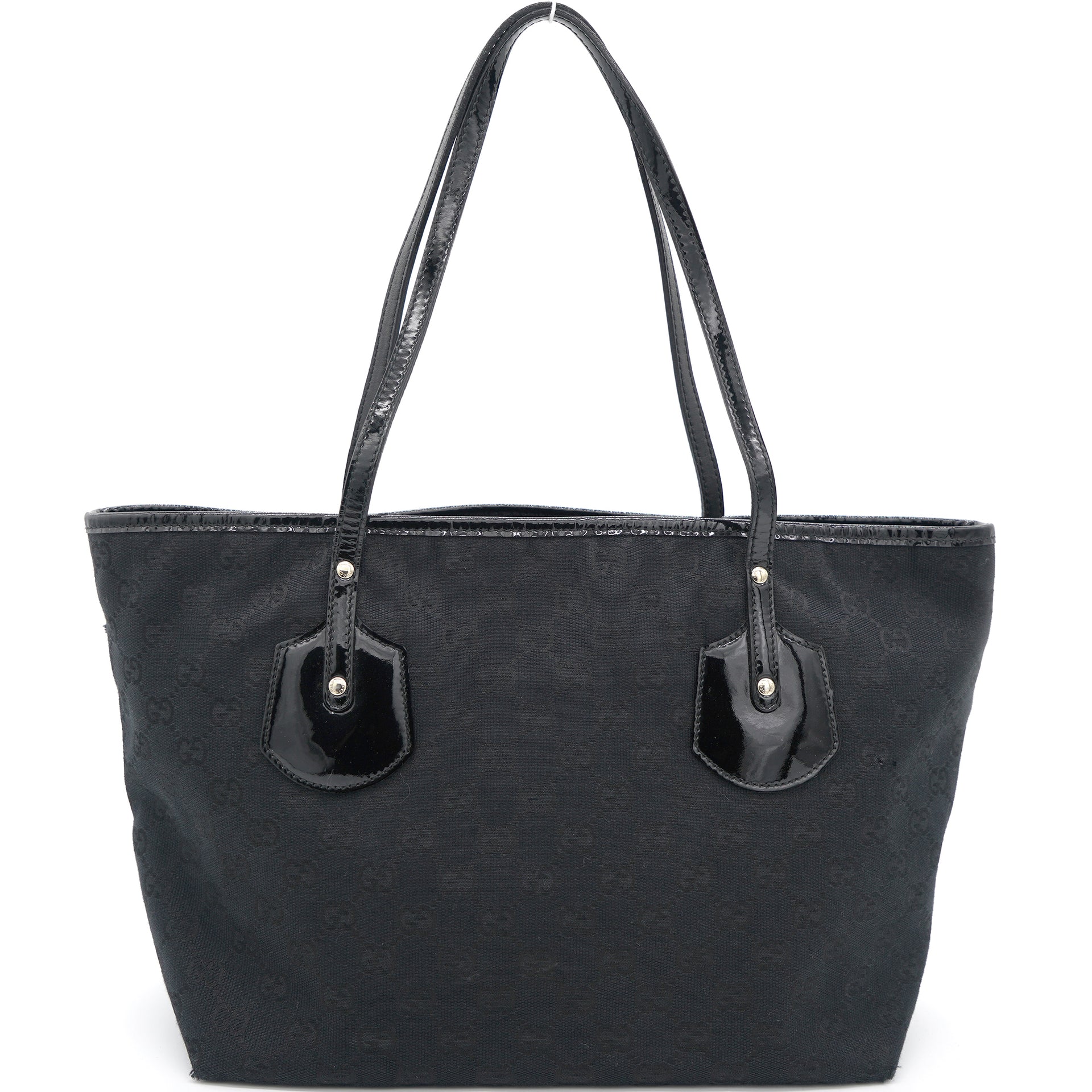 Black GG Canvas and Patent Leather Tote