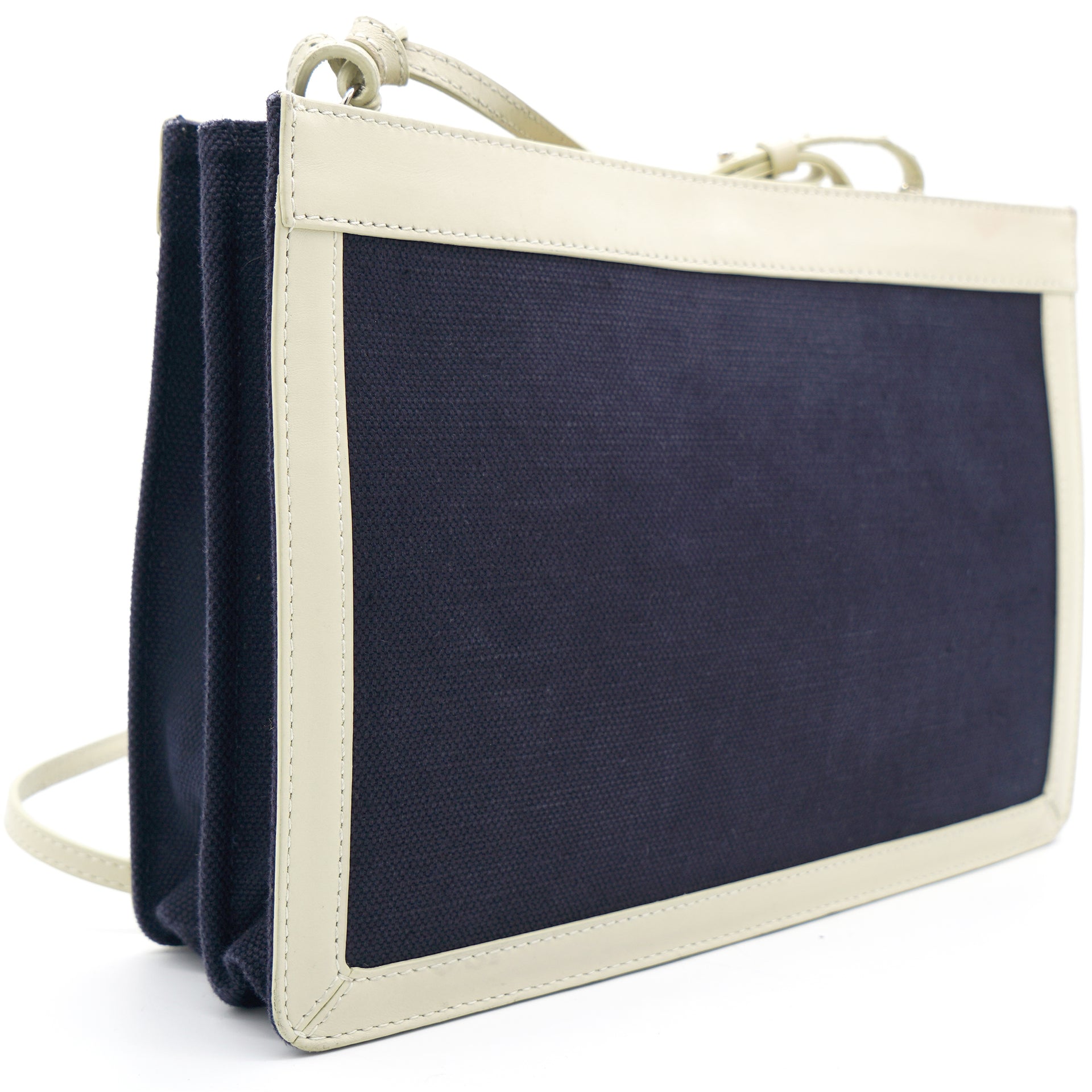 Navy/Creme Canvas and Leather Small Crossbody Bag