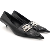 Black Leather BB Pointed Toe Pumps 38.5