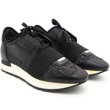 Platform Black Glitter Fabric Black Race Runner Sneakers 36
