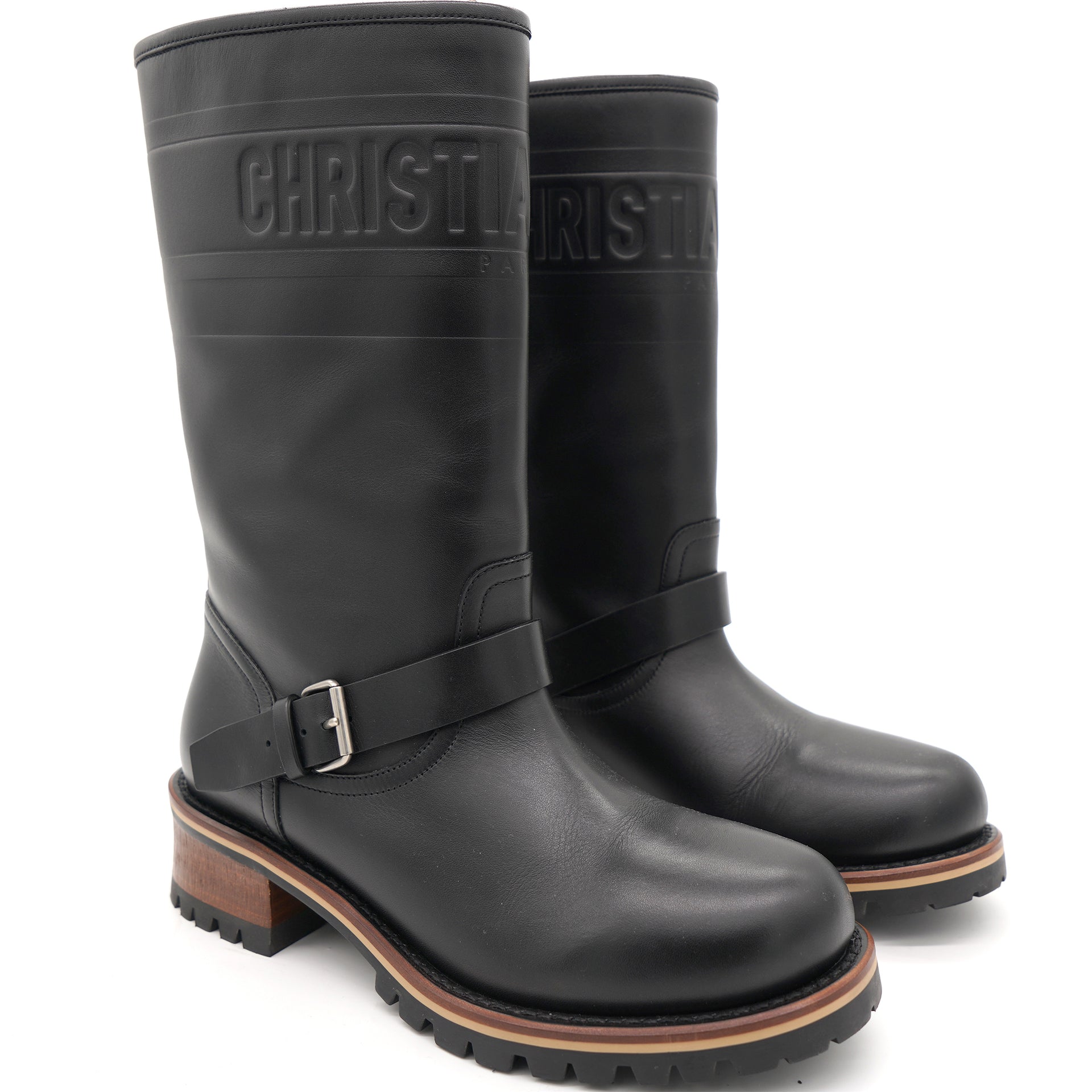 Black Leather CHRISTIAN DIOR logo Boots 38