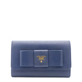 Blue Saffiano Bow Flap Wallet