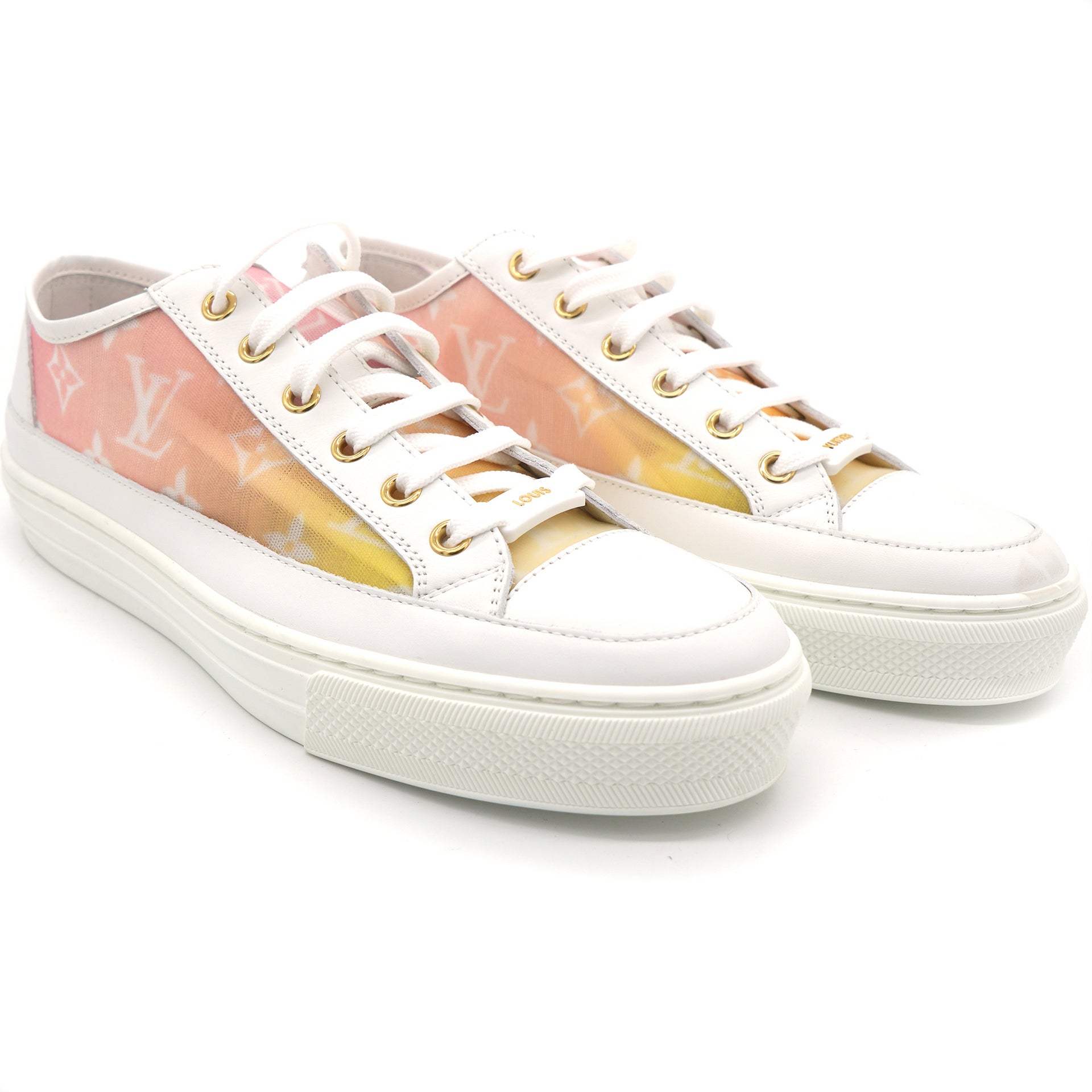Pink/Yellow Monogram Mesh and Leather Low Top Sneakers 38.5
