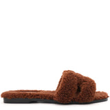 Brown Shearling Fur Oran Flat Sandals 38
